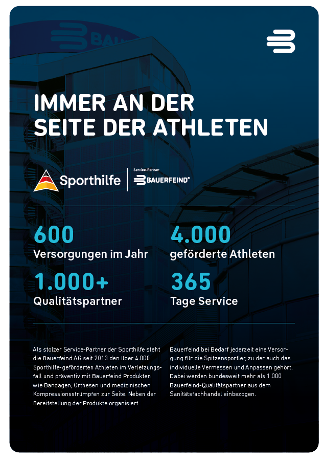Eine Übersicht der Kooperation von Bauerfeind Sports mit der Sporthilfe. Die wichtigsten Parameter werden dargestellt.