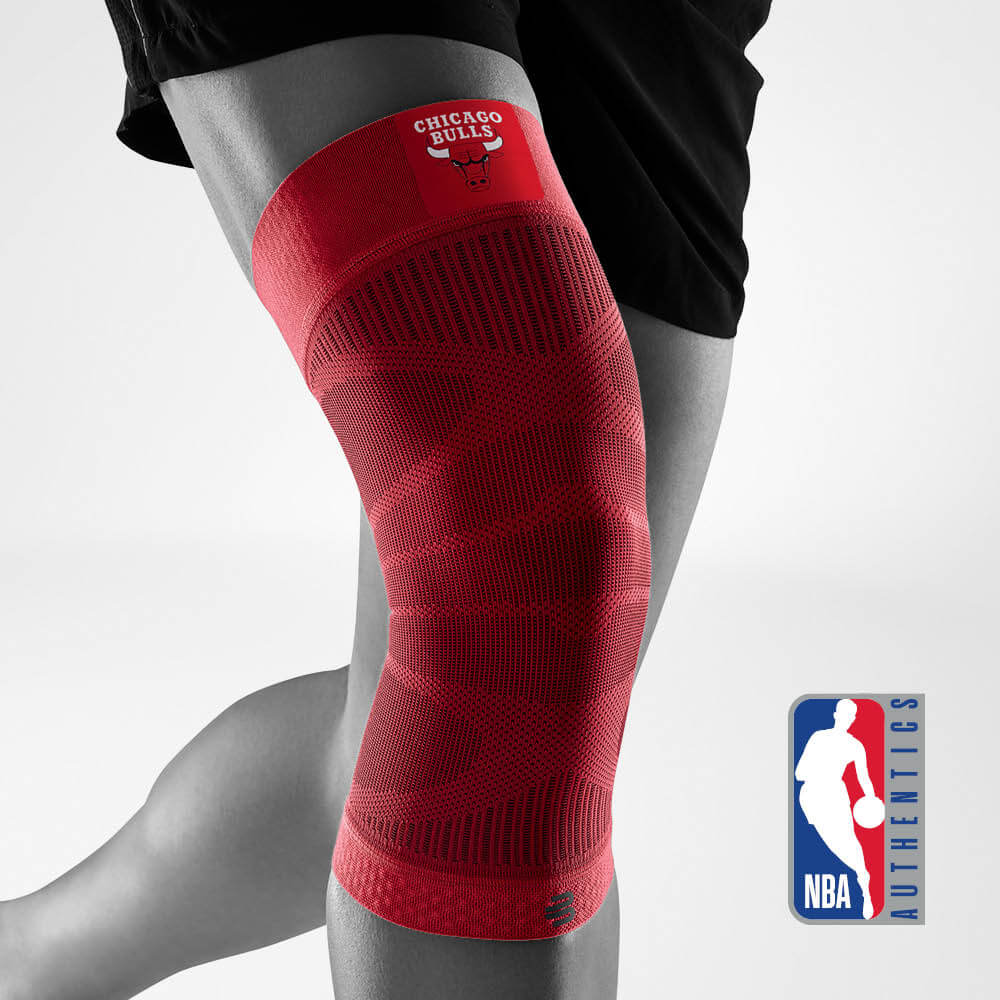 Complete view Knee Sleeve NBA Chicago Bulls on the stylized gray body