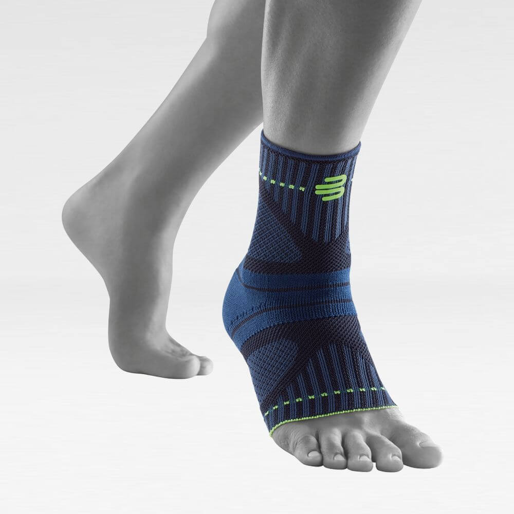 Preliminary complete view of the black Ankle Support Dynamic on the stylized gray leg