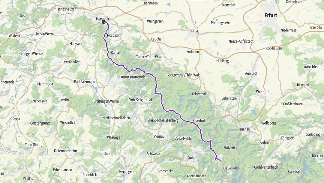 Sketch of the route of the Rennsteiglauf