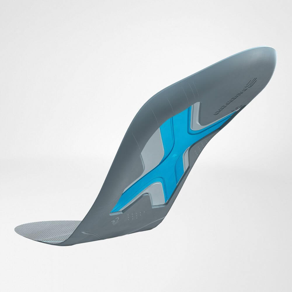 Sports performances Detail Weightflex Technology Back view of the insole for running shoes with blue Weightflex Kern