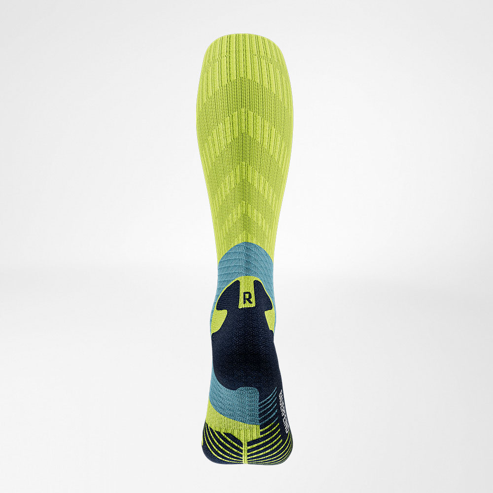Trailrun running socks blue-yellow rear view Back view of the blue -yellow trail run - running socks