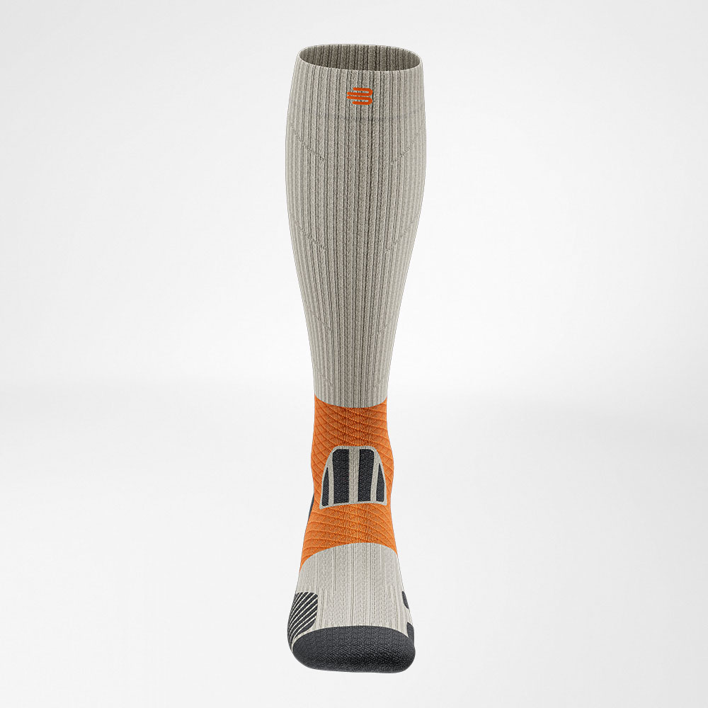 Front view of the gray -orange trail run - running socks