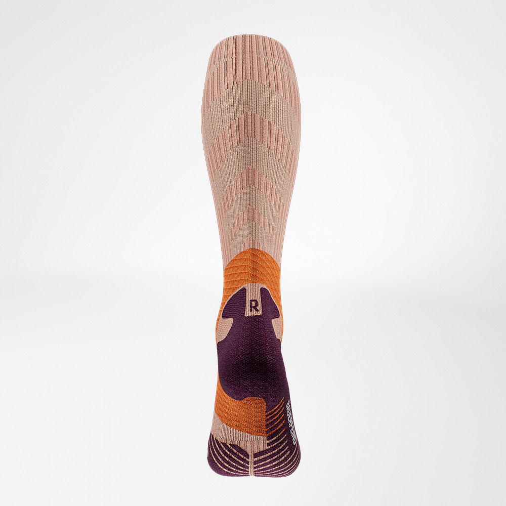Return view of the purple -orange trail run - running socks