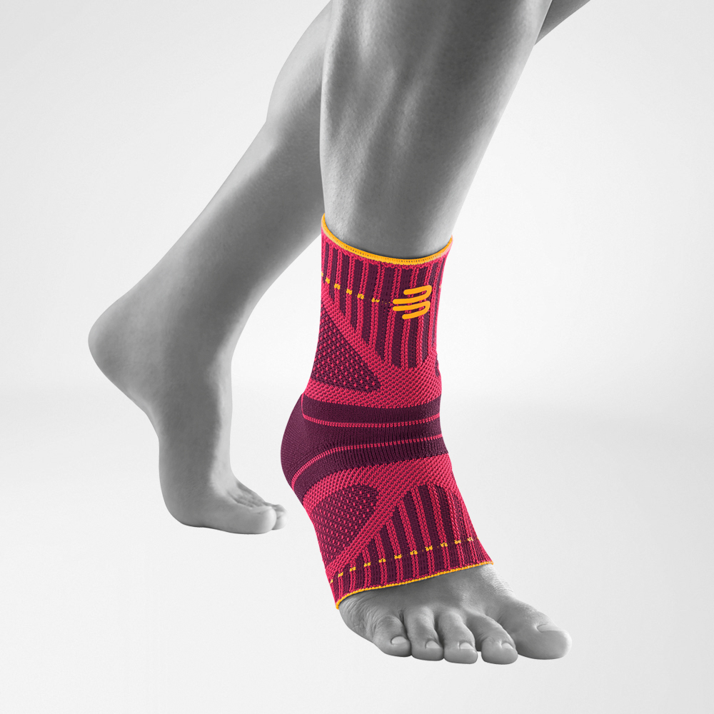 Preliminary complete view of the pink Ankle Support Dynamic on the stylized gray leg
