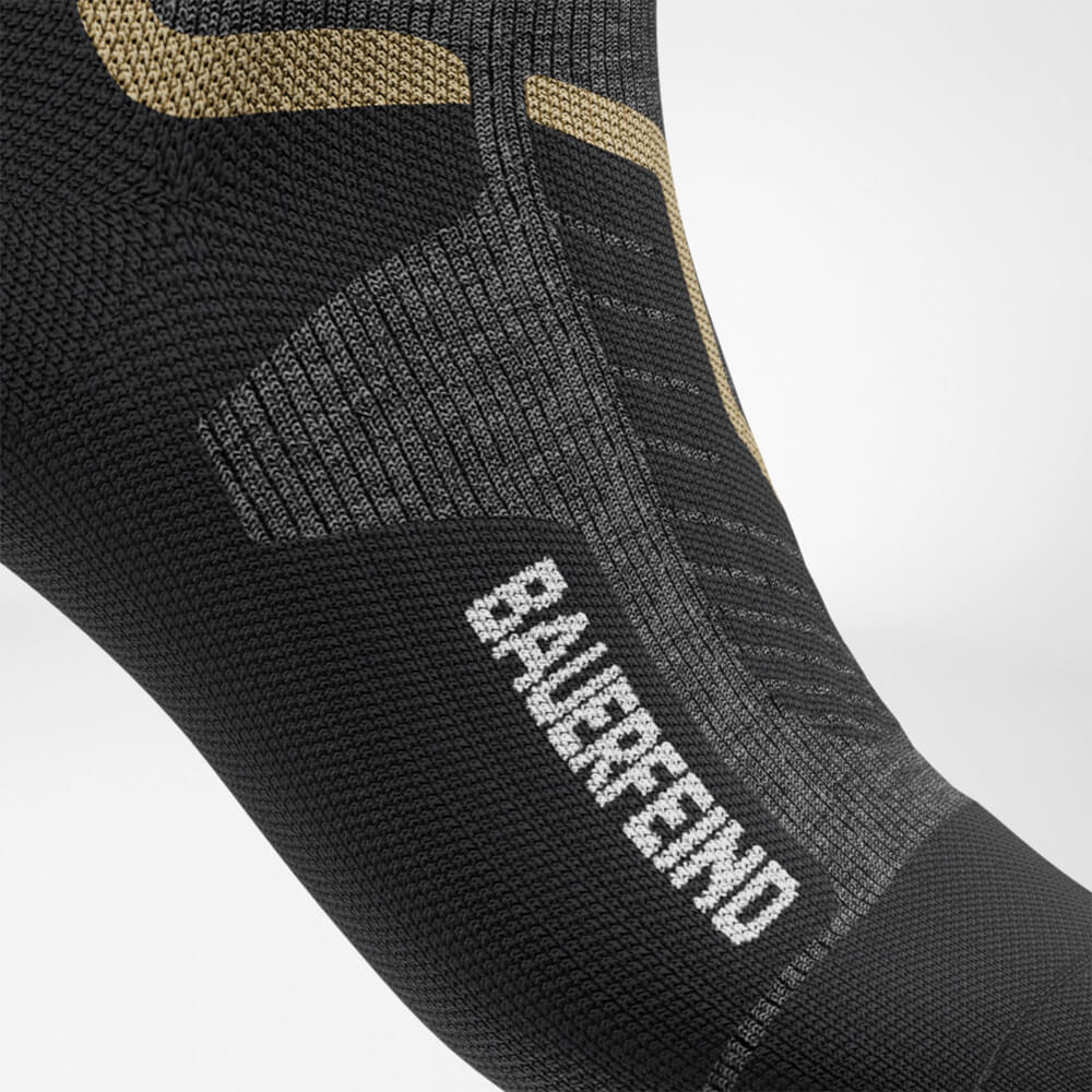 Detail view on Ski Boot Comfort Zone of grey sports socks for alpine skiing with merino wool