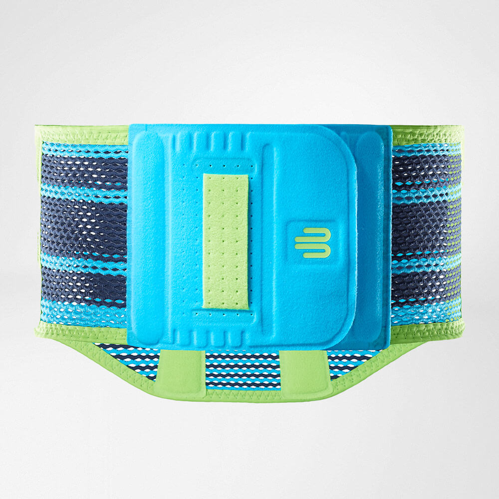Back bandage rivera detail breathable Detailed view of the back bandage with a focus on the hand loop for closing the product