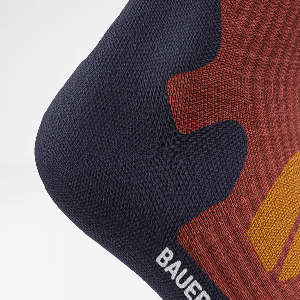 Close-up of the heel of the Merino Outdoor Socks. The reinforced heel section ensures stability, a perfect fit, and pressure relief with every step.