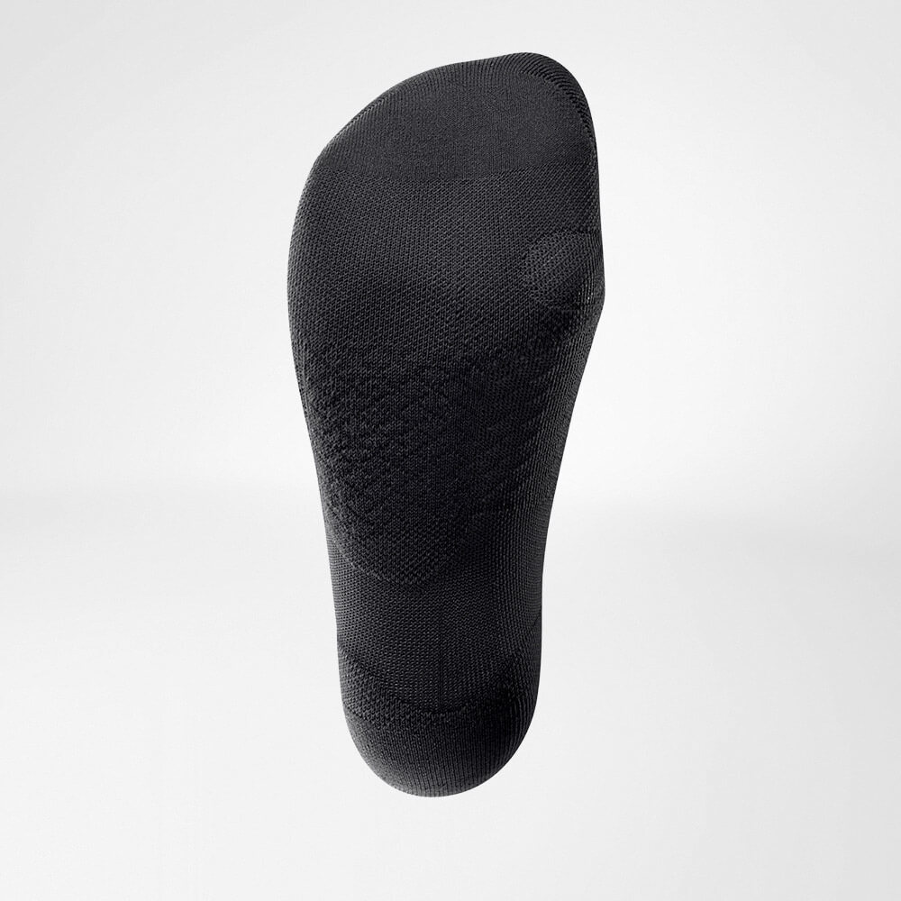 Kurze Sportsocken ultraleicht black Unteransicht Produktansicht leichte Laufsocke schwarz von unten